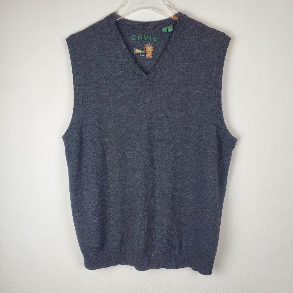 Orvis charcoal grey merino wool vest v neck L
